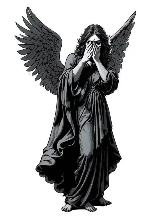angels with wings spread and joker see no evil speak tattoo design idea