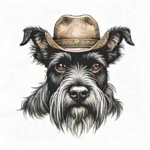 black schnauzer with cowgirl hat and brown eyes tattoo design idea