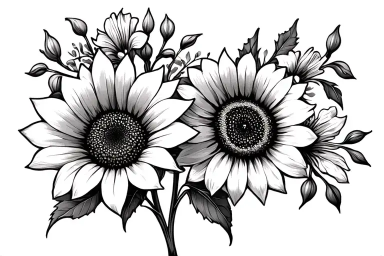 sunflower and gladiolus and hawthorn flowers tattoo design idea