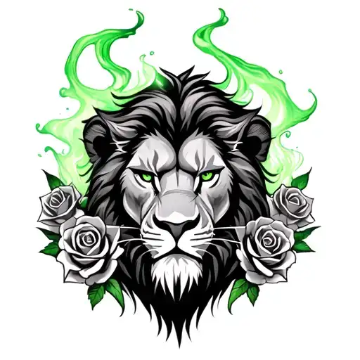 evil lion king scar with green mist and roses surrounding him tattoo design idea