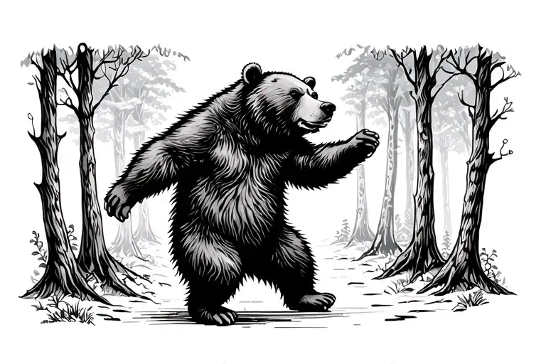 bear dancing in the forest tattoo design idea