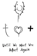 Sun, Moon, Polstärna, Black Small Heart, Cross, Sign for Conditional Love and Text: Until We Meet Again tattoo design idea