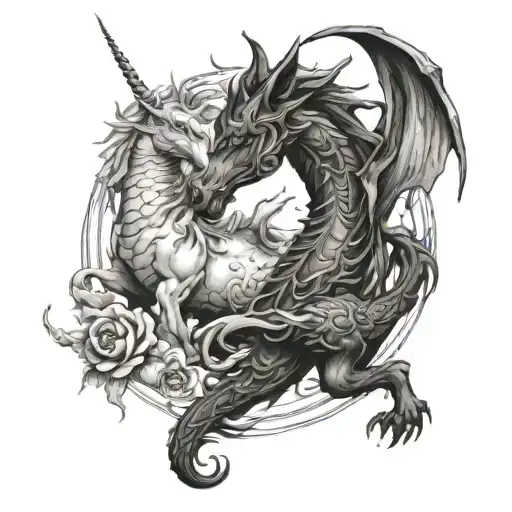 Dragon and Unicorn tattoo design idea