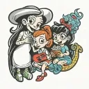 casper , wendy and hot stuff tattoo design idea