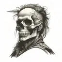 Skeleton: Emphasize the rebellious stance – arms crossed or a slouchy pose that conveys attitude.  Hairstyle: A bold pom tattoo design idea