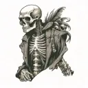 Skeleton: Emphasize the rebellious stance – arms crossed or a slouchy pose that conveys attitude.  Hairstyle: A bold pom tattoo design idea