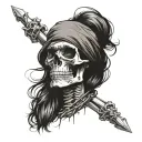 Skeleton: Emphasize the rebellious stance – arms crossed or a slouchy pose that conveys attitude.  Hairstyle: A bold pom tattoo design idea