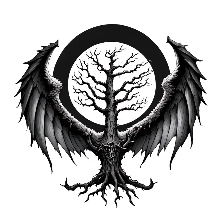 poison tree within a set of devil wings  tattoo design idea