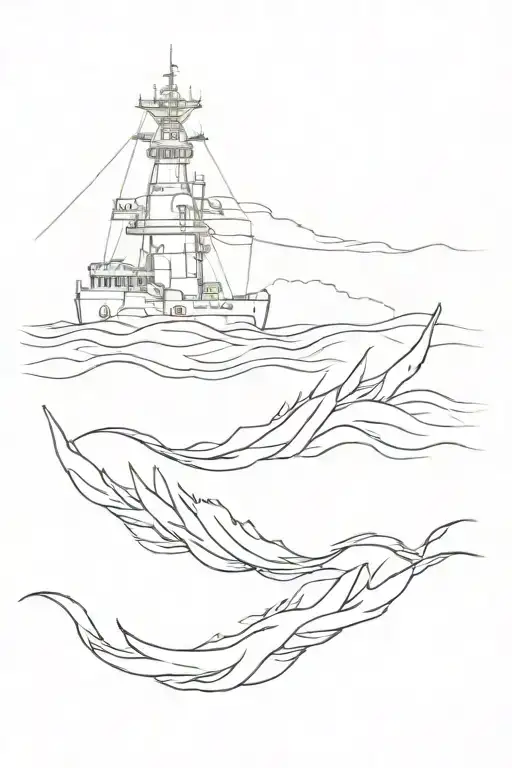 battleship sinking in waves skinking tattoo design idea