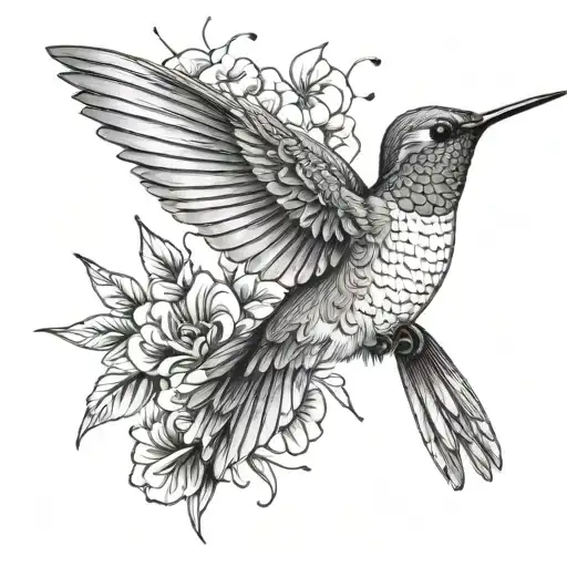 hummingbird sheltering butterfly tattoo design idea