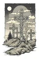 3 crosses on a hill dark sky tattoo design idea