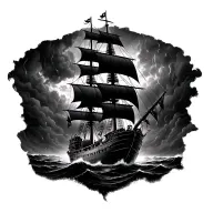 pirate ship sailing through stormy with topless mermaids tattoo design idea