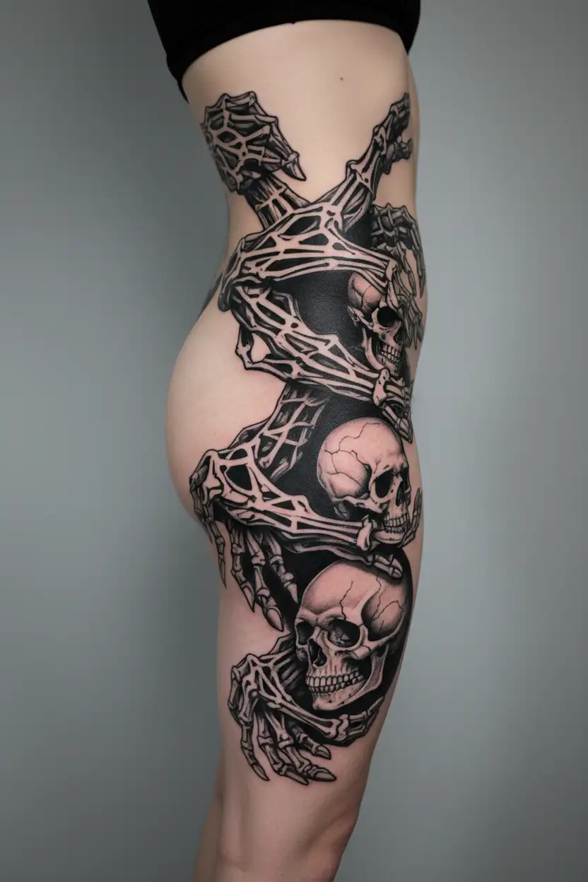 memento mori creation of adam hand reaching one is skeleton  tattoo design idea