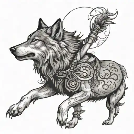 Wolf howling at moon with a female Indian woman spirit dancing tattoo design idea