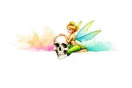 tinkerbell sitting on a skull tattoo design idea