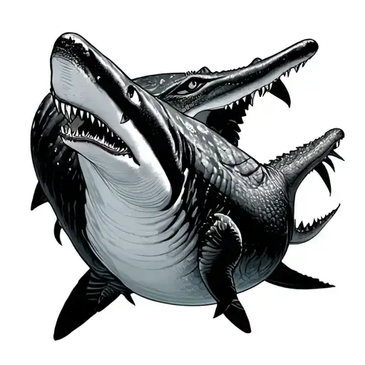 shark fighting crocodile swimming tattoo design idea