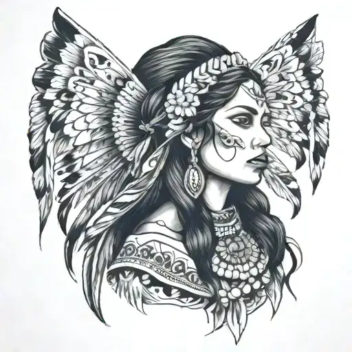 Mexican native American woman tattoo design idea
