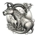 lone wolf incorporating a goat, 2 fishes portrayed like yin and yang and the number 96 tattoo design idea