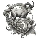 lone wolf incorporating a goat, 2 fishes portrayed like yin and yang and the number 96 tattoo design idea