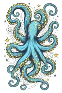 one octopus, van gogh starry night swirl tattoo design idea