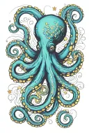 one octopus, van gogh starry night swirl tattoo design idea