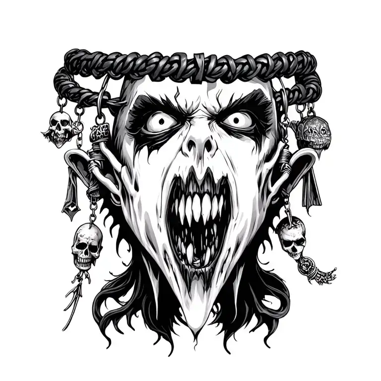 vampire bit with a charm bracelet with difrent horror theamed charms tattoo design idea