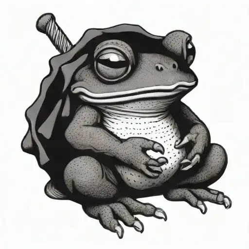 knitting toad sitting tattoo design idea