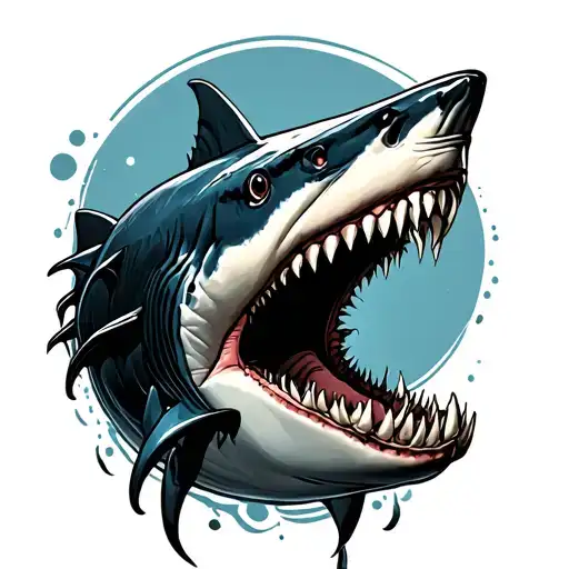 pieces with shark  and teeth tattoo design idea
