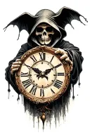 grim reaper holding a clock face tattoo design idea