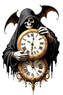 grim reaper holding a clock face tattoo design idea