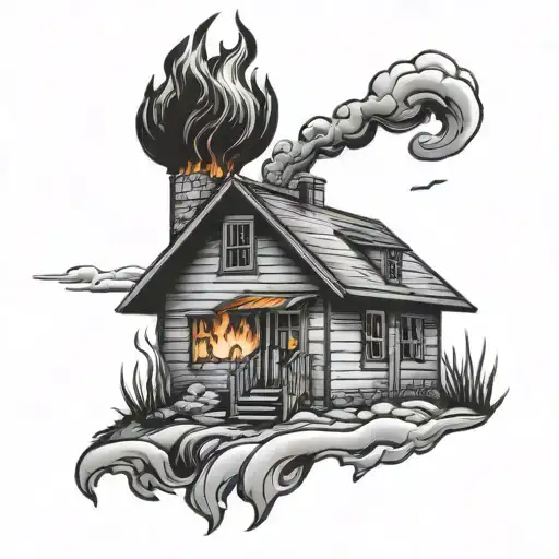 House burning simple tattoo design idea