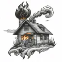 House burning simple tattoo design idea