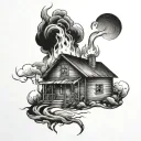 House burning simple tattoo design idea