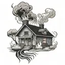 House burning simple tattoo design idea