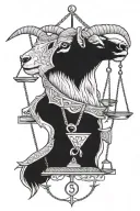 goat head with balance scales number 33 44  on each side of the scales, 8 in the middle of the scales  tattoo design idea
