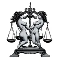 gemini twins on tilting libra scales tattoo design idea