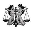 gemini twins on tilting libra scales tattoo design idea