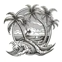 palm trees and waves forming tattoo design idea