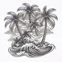 palm trees and waves forming tattoo design idea