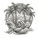 palm trees and waves forming tattoo design idea
