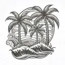 palm trees and waves forming tattoo design idea