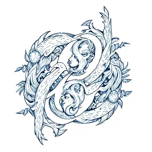 gemini and aquarius sign intertwined tattoo design idea