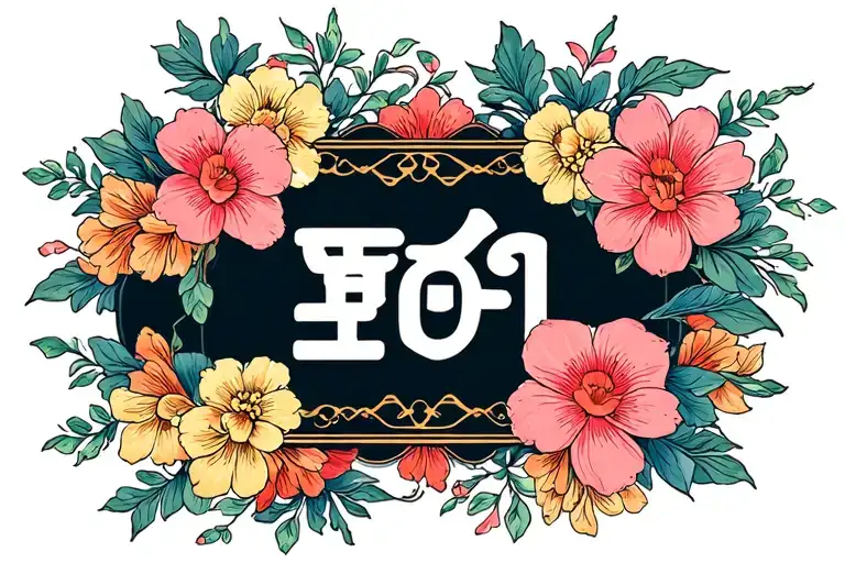 korean floral frame tattoo design idea