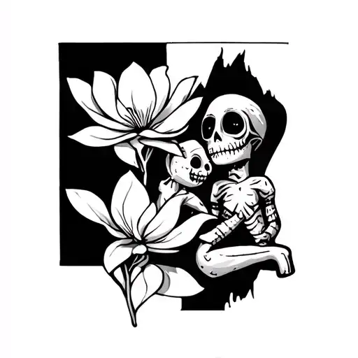 magnolia and a voodoo doll tattoo design idea