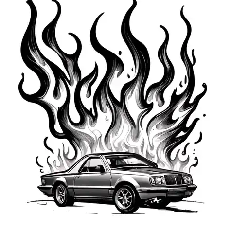 car on fire tattoo design idea