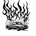 car on fire tattoo design idea
