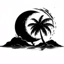 coconut tree and moon tattoo design idea