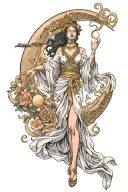 wisdom goddess full body standing flowing robe sexy moon tattoo design idea