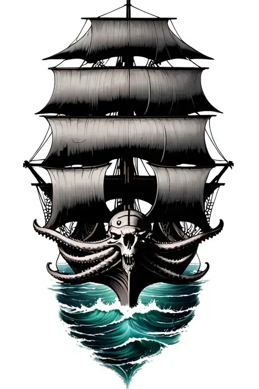 ship kraken ocean pirate ship tattoo design idea