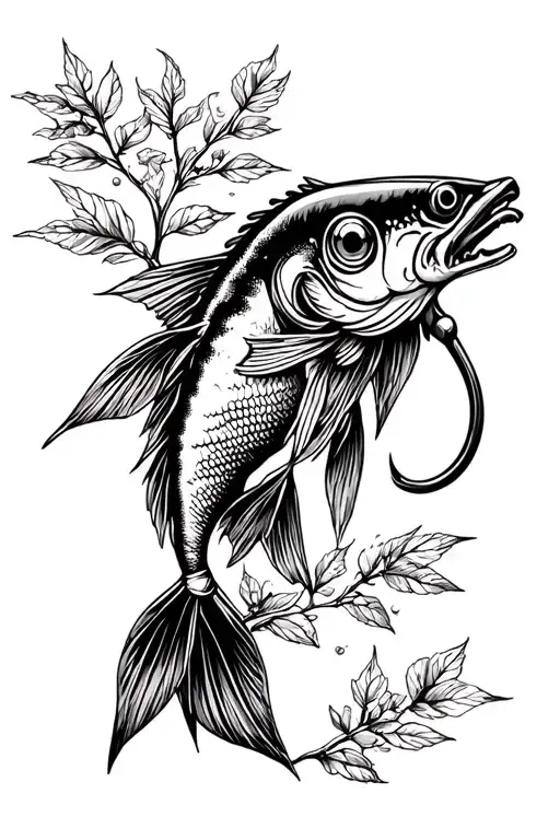 fishing hook nature scene tattoo design idea